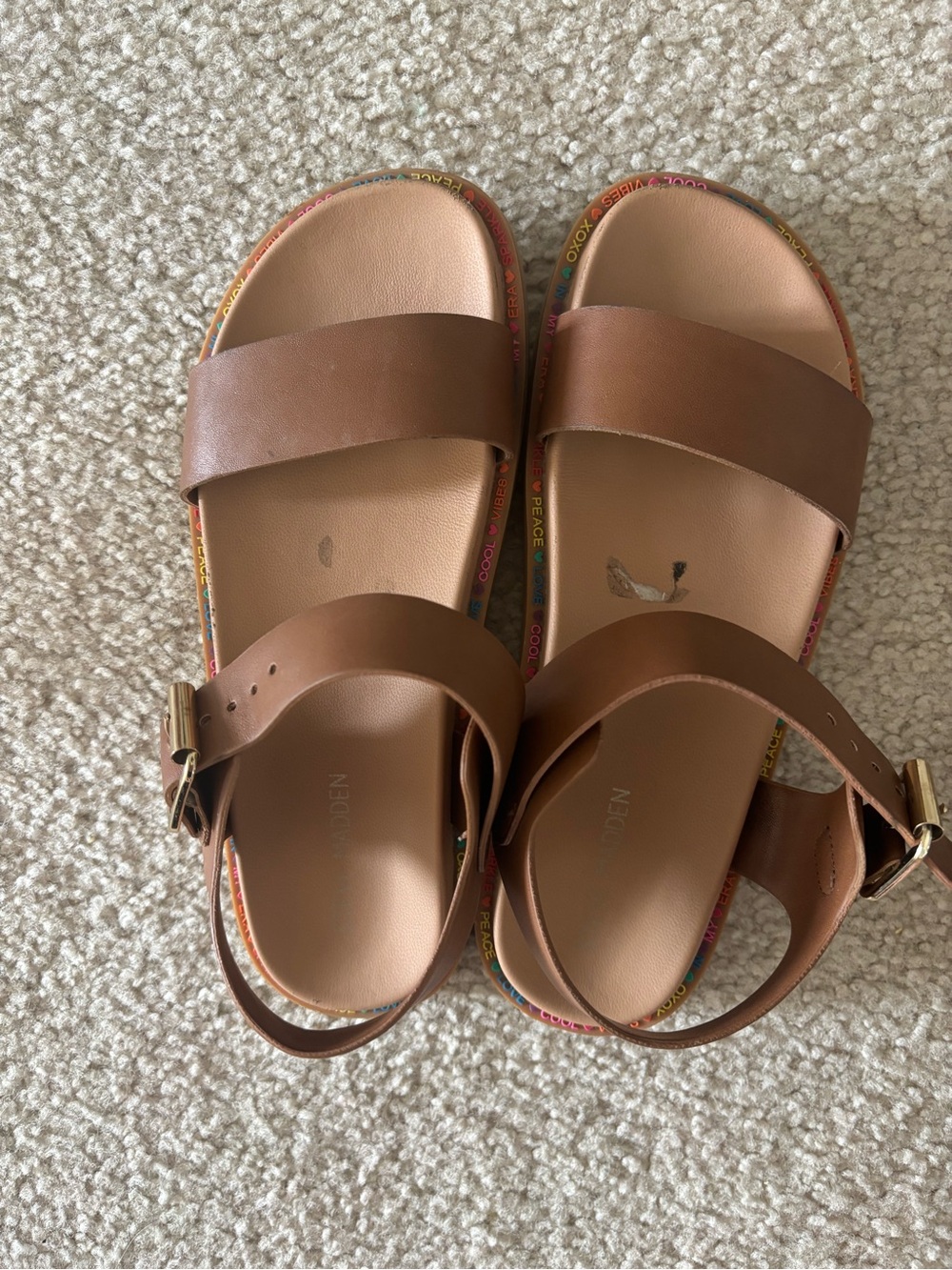 Steve Madden Brown Girls Strap Sandals with Rainbow Trim